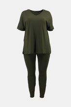 Load image into Gallery viewer, Plus Size V-Neck Slit Top and Pants Set
