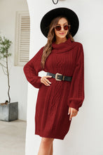 Load image into Gallery viewer, Mixed Knit Turtleneck Lantern Sleeve Sweater Dress
