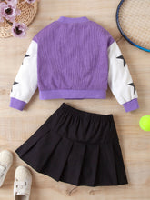 Load image into Gallery viewer, Girls Contrast Bomber Jacket, Tank, and Pleated Skirt Set
