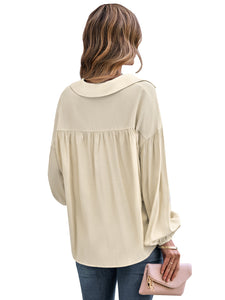 Johnny Collar Buttoned Dropped Shoulder Top