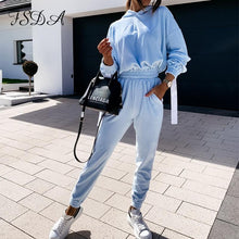 Cargar imagen en el visor de la galería, Conjunto de sudadera y pantalón de terciopelo para mujer, manga larga, corto 
