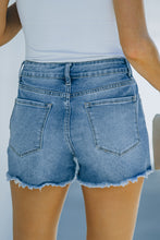 Load image into Gallery viewer, Frayed Hem Distressed Denim Shorts with Pockets
