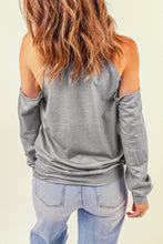 Load image into Gallery viewer, Halloween Graphic Cold-Shoulder Distressed Sweatshirt
