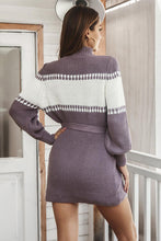 Load image into Gallery viewer, Contrast Tie Front Long Sleeve Sweater Dress
