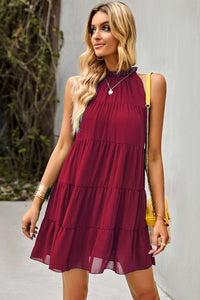 Tie Back Ruffle Collar Tiered Dress