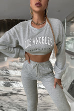 Load image into Gallery viewer, Graphic Dropped Shoulder Cropped Top and Stacked Pants Set
