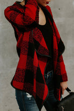 Load image into Gallery viewer, Women&#39;s Plaid Long Sleeve Asymmetric Collar Open Front Coat
