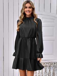 Mock Neck Flounce Sleeve Mini Dress