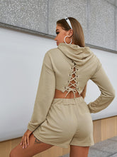 Load image into Gallery viewer, Lace-Up Cropped Hoodie and Shorts Set
