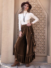 Load image into Gallery viewer, Ruffle Trim Wide Leg Slit Pants
