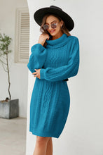 Load image into Gallery viewer, Mixed Knit Turtleneck Lantern Sleeve Sweater Dress
