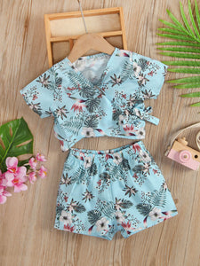 Girls Floral V-Neck Tee and Shorts Set