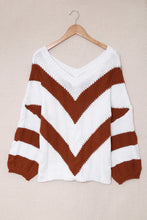 Load image into Gallery viewer, Chevron Cable-Knit V-Neck Tunic Sweater
