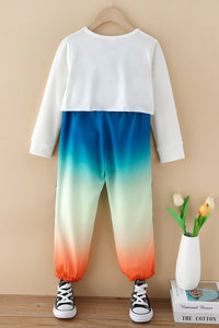 Girls Letter Print T-Shirt and Gradient Pants Set