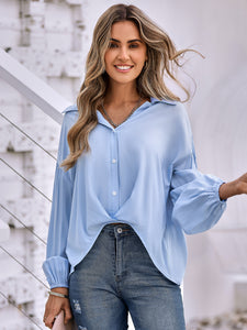 Johnny Collar Buttoned Dropped Shoulder Top