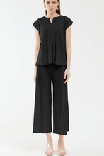 Load image into Gallery viewer, Accordion Pleated Notched Neck Top and Cropped Wide Leg Pants Set
