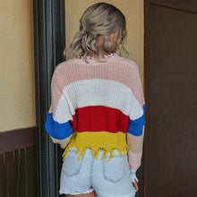 Load image into Gallery viewer, Color Block Frayed Hem Long Sleeve Sweater
