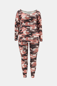 Plus Size Camouflage Top and Leggings Set