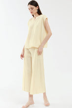 Load image into Gallery viewer, Accordion Pleated Notched Neck Top and Cropped Wide Leg Pants Set
