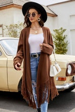 Load image into Gallery viewer, Fringe Hem Open Front Ribbed Trim Cardigan
