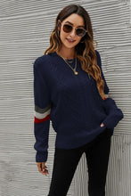 Load image into Gallery viewer, Feeling You Best Striped Cable-Knit Round Neck Sweater
