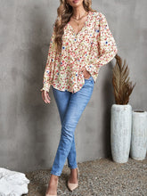 Load image into Gallery viewer, Floral Frill Trim V-Neck Flounce Sleeve Blouse
