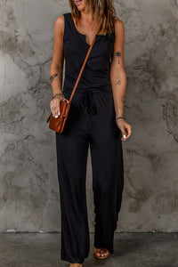 Ribbed Knit Tank and Drawstring Waist Pants Set