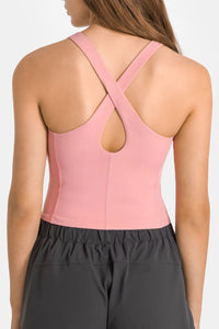 Camiseta de yoga con cuello redondo y espalda cruzada