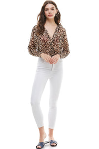 Leopard animal Surplice Dolman Sleeve Bodysuit