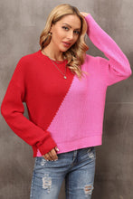 Load image into Gallery viewer, Two-Tone Round Neck Dropped Shoulder Sweater
