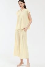 Load image into Gallery viewer, Accordion Pleated Notched Neck Top and Cropped Wide Leg Pants Set
