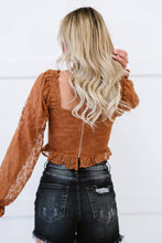 Load image into Gallery viewer, Chocolate USA Lace Corset Flounce Sleeve Cropped Top
