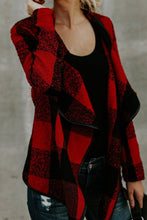 Load image into Gallery viewer, Women&#39;s Plaid Long Sleeve Asymmetric Collar Open Front Coat
