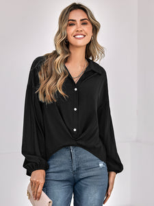 Johnny Collar Buttoned Dropped Shoulder Top