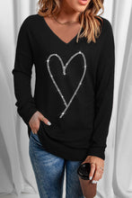 Load image into Gallery viewer, Rhinestone Heart Graphic Long Sleeve Top
