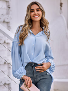 Johnny Collar Buttoned Dropped Shoulder Top