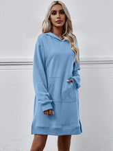 Load image into Gallery viewer, Slit Long Sleeve Hooded Dress with Pocket
