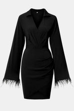 Load image into Gallery viewer, Feather Detail Tulip Hem Johnny Collar Dress
