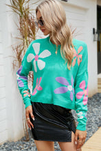 Load image into Gallery viewer, Floral Dropped Shoulder Ribbed Trim Sweater
