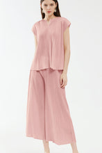 Load image into Gallery viewer, Accordion Pleated Notched Neck Top and Cropped Wide Leg Pants Set
