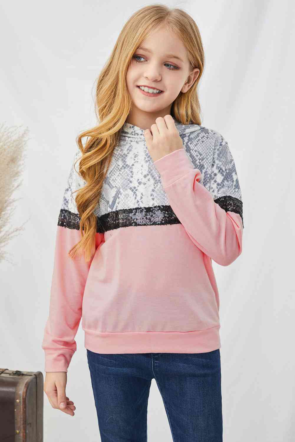 Sudadera con capucha y lentejuelas con estampado animal para niñas