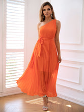 Load image into Gallery viewer, One-Shoulder Pleated Sleeveless Dress
