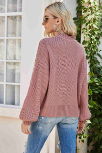 Mixed Knit Crewneck Drop Shoulder Sweater