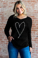 Load image into Gallery viewer, Rhinestone Heart Graphic Long Sleeve Top
