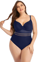 Load image into Gallery viewer, Plus Size Spliced Mesh Tie-Back One-Piece Swimsuit
