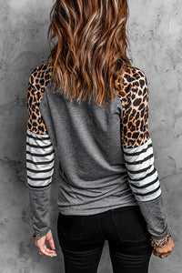 Leopard Striped Raglan Sleeve Top