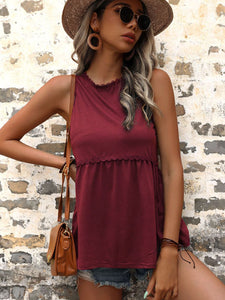 Scalloped Sleeveless Peplum Top