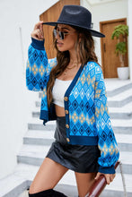 Load image into Gallery viewer, Argyle Button-Up Drop Shoulder Cardigan
