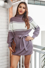 Load image into Gallery viewer, Contrast Tie Front Long Sleeve Sweater Dress
