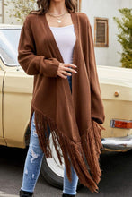 Load image into Gallery viewer, Fringe Hem Open Front Ribbed Trim Cardigan
